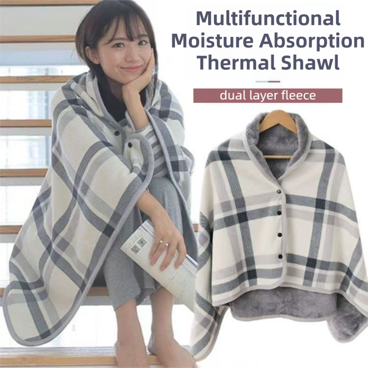 Warm Cozy Study and Office Corner Set with Wearable Dual Layer Fleece Shawl Blanket and Fluffy Plush A5 Lock Diary & Pen Gift Box - Plaid Thermal Nap Wrap and Purple Cute Stationery Kit for Workers and Students