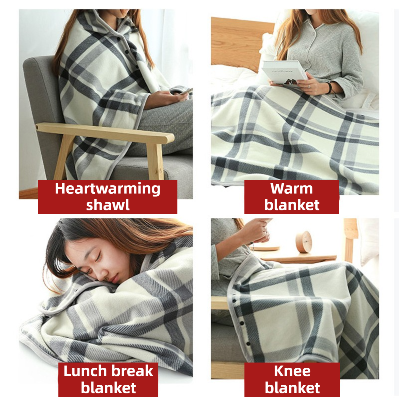 Warm Cozy Study and Office Corner Set with Wearable Dual Layer Fleece Shawl Blanket and Fluffy Plush A5 Lock Diary & Pen Gift Box - Plaid Thermal Nap Wrap and Purple Cute Stationery Kit for Workers and Students