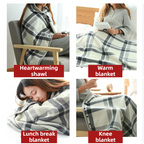 Warm Cozy Study and Office Corner Set with Wearable Dual Layer Fleece Shawl Blanket and Fluffy Plush A5 Lock Diary & Pen Gift Box - Plaid Thermal Nap Wrap and Rose Red Cute Stationery Kit for Workers and Students