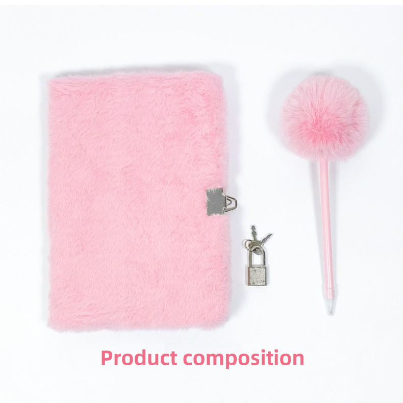 Pink Plush A5 Notebook and Pom Pom Pen Gift Box with Privacy Lock & Key - Soft Faux Fur Diary, Secure Personal Journal, Perfect Gift-Ready Stationery for Girls and Teens