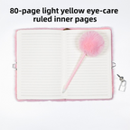 Purple Plush A5 Notebook and Pom Pom Pen Gift Box with Privacy Lock & Key - Soft Faux Fur Diary, Secure Personal Journal, Perfect Gift-Ready Stationery for Girls and Teens