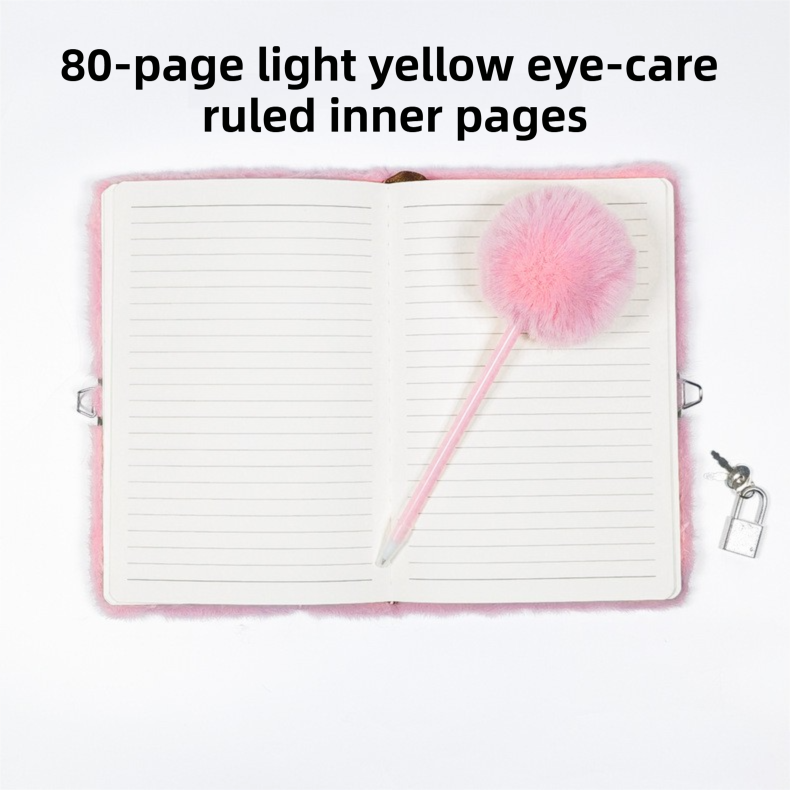 White Plush A5 Notebook and Pom Pom Pen Gift Box with Privacy Lock & Key - Soft Faux Fur Diary, Secure Personal Journal, Perfect Gift-Ready Stationery for Girls and Teens