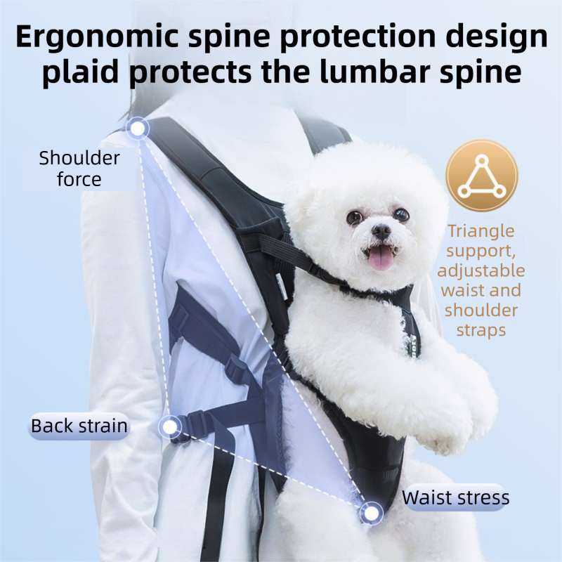 Black Hands Free Adjustable Dog Carrier Backpack with 3-Point Support, Reserved Tail Opening and Wide Padded Straps - Chest & Back Dual Use, Breathable on Both Sides and Quick-release Safety Buckles for Walking Bike Travel Outdoor Use, S Size