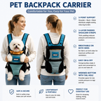 Blue Hands Free Adjustable Dog Carrier Backpack with 3-Point Support, Reserved Tail Opening and Wide Padded Straps - Chest & Back Dual Use, Breathable on Both Sides and Quick-release Safety Buckles for Walking Bike Travel Outdoor Use, S Size