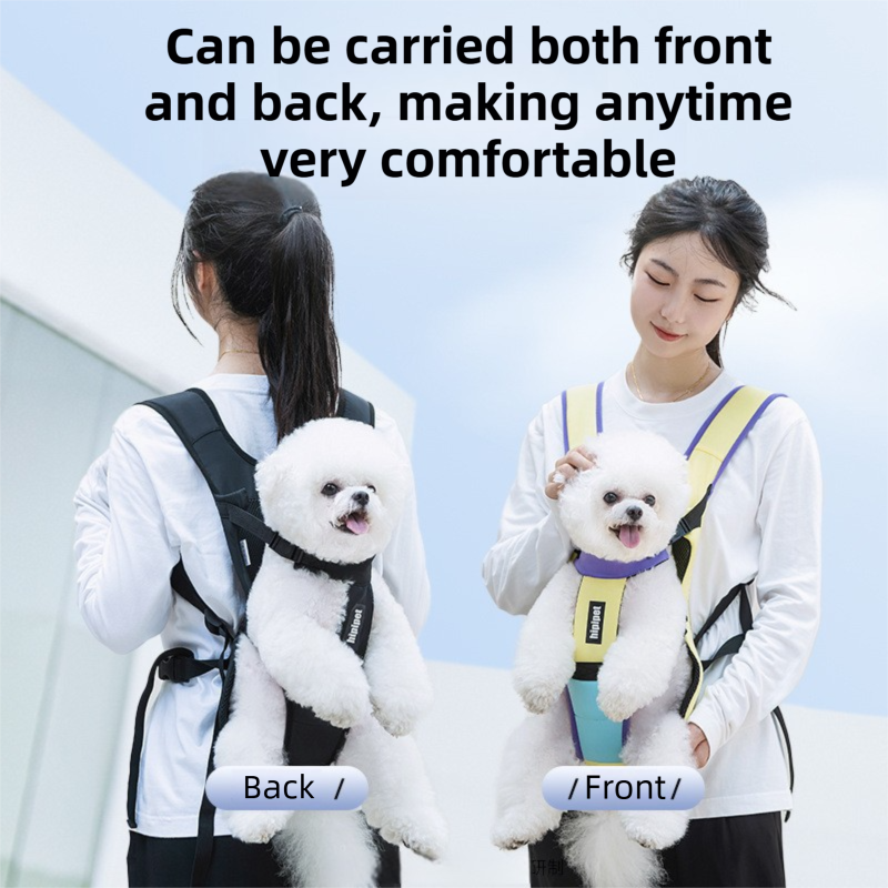 Blue Hands Free Adjustable Dog Carrier Backpack with 3-Point Support, Reserved Tail Opening and Wide Padded Straps - Chest & Back Dual Use, Breathable on Both Sides and Quick-release Safety Buckles for Walking Bike Travel Outdoor Use, S Size