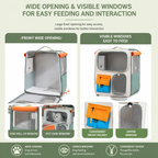 Orange and Grey Large Space Pet Carrier Trolley – Foldable Cat Carrier Backpack with Breathable Side Mesh & View Window, Silent Rolling Wheels, Storage Pocket and Removable Bottom Pad for Dog and Cat, 42 x 36 x 27CM