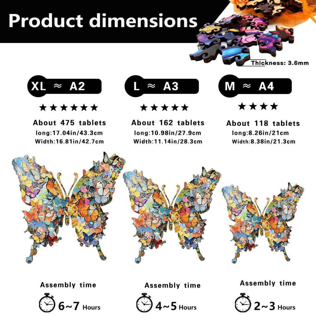 Enchanting Butterfly Wooden Jigsaw Puzzle for Adults - Creative Unique Shaped 3D Wooden Puzzle Wall Art, Parent-Child Educational DIY Craft Gift, M Size 118 Pieces 8.4 x 8.3"