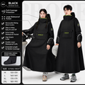 Black Full Coverage & Extended Cycling Hooded Rain Poncho with Detachable Shoe Covers, XL Size – Thickened Waterproof Oxford Motorcycle Raincoat with Face-Protection Elastic Collar, Large Storage Pocket and Foldable Sleeve Cover for Men Women Outdoor Use