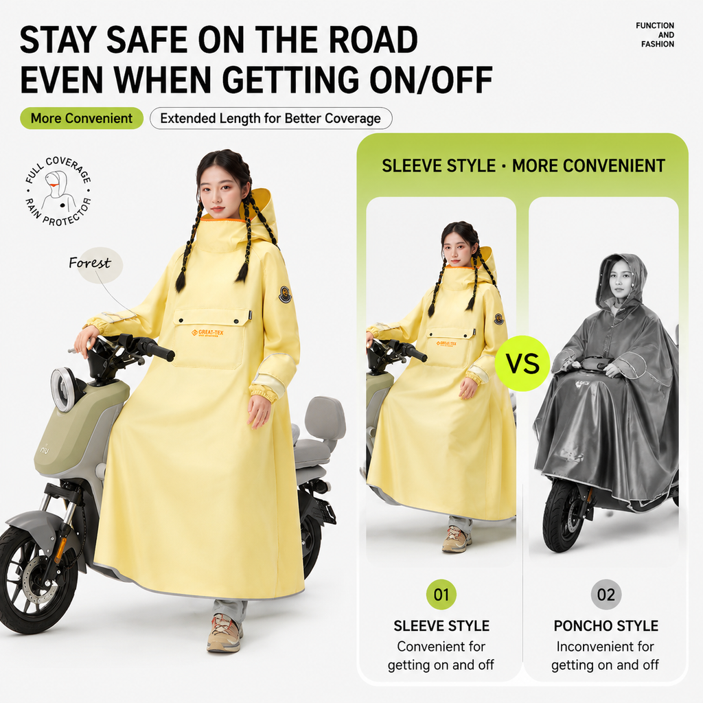 Yellow Full Coverage & Extended Cycling Hooded Rain Poncho with Detachable Shoe Covers, M Size – Thickened Waterproof Oxford Motorcycle Raincoat with Face-Protection Elastic Collar, Large Storage Pocket and Foldable Sleeve Cover for Men Women Outdoor Use