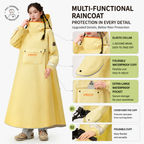 Yellow Full Coverage & Extended Cycling Hooded Rain Poncho with Detachable Shoe Covers, XL Size – Thickened Waterproof Oxford Motorcycle Raincoat with Face-Protection Elastic Collar, Large Storage Pocket and Foldable Sleeve Cover for Men Women Outdoor Use