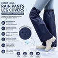 Navy Blue Waterproof Rain Leg Covers and Long Half Rain Pants, Quick Pull-On with Adjustable Elastic Top & Snap Closure Cuffs – Lightweight & Reusable, Windproof & Mudproof for Commuting, Cycling, Garden and Outdoor Activities (1 Pair 4XL)