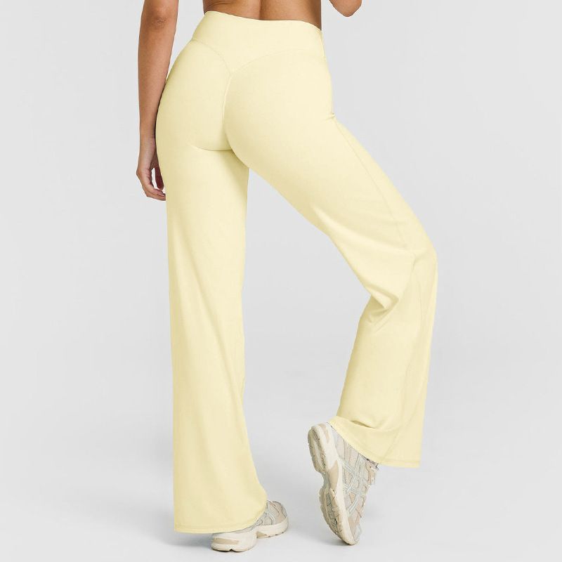 XL Size Yellow High Waisted Flare Yoga Pants for Women - M-Shaped Peach Hip Lifting Wide-Leg Workout Trousers with Soft & Skin Feel Four Way Stretch Fabric, Breathable & Quick Dry
