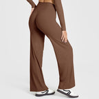 XL Size Caramel High Waisted Flare Yoga Pants for Women - M-Shaped Peach Hip Lifting Wide-Leg Workout Trousers with Soft & Skin Feel Four Way Stretch Fabric, Breathable & Quick Dry