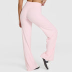 L Size Pink High Waisted Flare Yoga Pants for Women - M-Shaped Peach Hip Lifting Wide-Leg Workout Trousers with Soft & Skin Feel Four Way Stretch Fabric, Breathable & Quick Dry