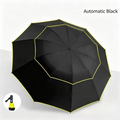 Black Compact 3-Folding Automatic Golf Umbrella, 42 Inch Large Coverage Double Canopy with 10 Steel Windproof Ribs, Waterproof Impact Cloth for Men and Women, Outdoor Sports Sun & Rain Protection