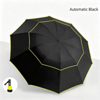 Black Compact 3-Folding Automatic Golf Umbrella, 42 Inch Large Coverage Double Canopy with 10 Steel Windproof Ribs, Waterproof Impact Cloth for Men and Women, Outdoor Sports Sun & Rain Protection