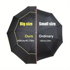 Wine Red Compact 3-Folding Automatic Golf Umbrella, 42 Inch Large Coverage Double Canopy with 10 Steel Windproof Ribs, Waterproof Impact Cloth for Men and Women, Outdoor Sports Sun & Rain Protection
