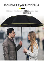 Navy Blue Compact 3-Folding Automatic Golf Umbrella, 42 Inch Large Coverage Double Canopy with 10 Steel Windproof Ribs, Waterproof Impact Cloth for Men and Women, Outdoor Sports Sun & Rain Protection