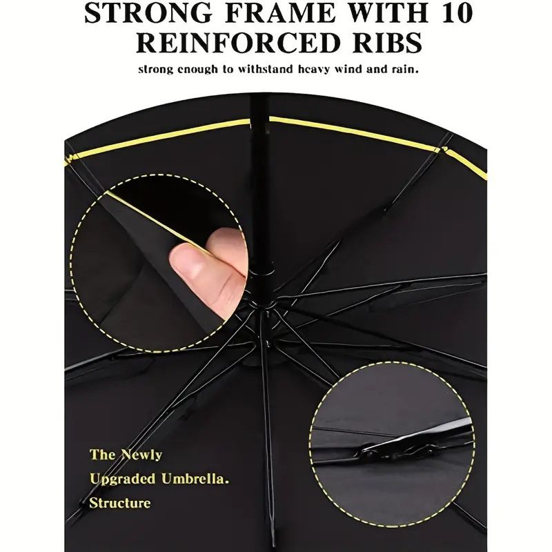 Black Compact 3-Fold Automatic Golf Umbrella (Dia 42 Inch) + Waterproof Thermal Half Shoe Covers (S Size) with Anti Slip Elastic Strap– Windproof & Stainproof Full Body Rain Protection Kit for Golf, Cycling and Outdoor Activities