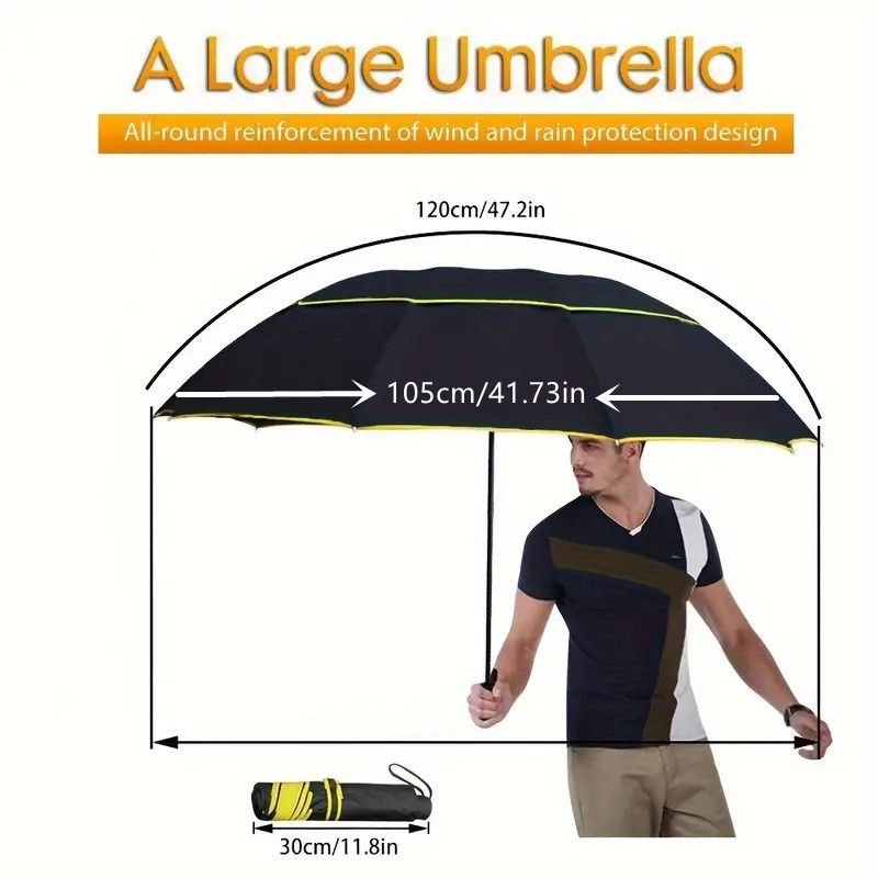 Navy Blue Compact 3-Fold Automatic Golf Umbrella (Dia 42 Inch) + Waterproof Thermal Half Shoe Covers (M Size) with Anti Slip Elastic Strap– Windproof & Stainproof Full Body Rain Protection Kit for Golf, Cycling and Outdoor Activities