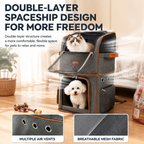 Green Double Layer Pet Backpack and Trolley Carrier - Foldable Large Capacity Design, Breathable Mesh Window, Zipper Access, Fixing Attachment and Organised Side Storage for Travel and Vet Visits