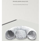 Grey Foldable Cat Tunnel Bed - Plush 2-in-1 Pet Nest with 26cm Wide Opening, Non-Slip Base and Hanging Toy for Indoor Cats