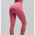 Pink L Size Women's High Waist 3/4 Yoga Leggings - Peach Hip Lift Design, Breathable Stretch Fabric for Gym Running and Daily Wear