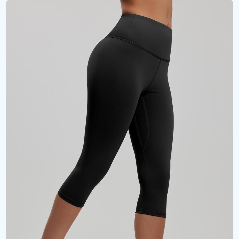 Black XL Size Women's High Waist 3/4 Yoga Leggings - Peach Hip Lift Design, Breathable Stretch Fabric for Gym Running and Daily Wear