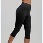 Black XXL Size Women's High Waist 3/4 Yoga Leggings - Peach Hip Lift Design, Breathable Stretch Fabric for Gym Running and Daily Wear