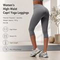 Grey M Size Women's High Waist 3/4 Yoga Leggings - Peach Hip Lift Design, Breathable Stretch Fabric for Gym Running and Daily Wear
