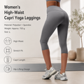 Grey L Size Women's High Waist 3/4 Yoga Leggings - Peach Hip Lift Design, Breathable Stretch Fabric for Gym Running and Daily Wear