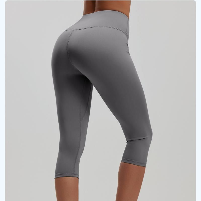 Grey XXL Size Women's High Waist 3/4 Yoga Leggings - Peach Hip Lift Design, Breathable Stretch Fabric for Gym Running and Daily Wear