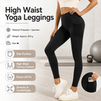 Black M Size Women's High Waist Yoga Leggings with Mesh Side Pockets - Squat Proof, Peach Hip Lift, Breathable Stretch Fabric for Gym Running 、Pilates Wea and Daily Wear