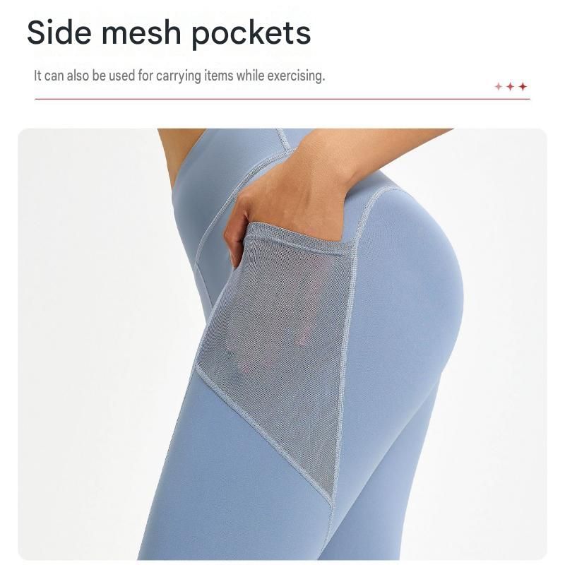 Grey S Size Women's High Waist Yoga Leggings with Mesh Side Pockets - Squat Proof, Peach Hip Lift, Breathable Stretch Fabric for Gym Running 、Pilates Wea and Daily Wear