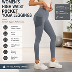 Grey L Size Women's High Waist Yoga Leggings with Mesh Side Pockets - Squat Proof, Peach Hip Lift, Breathable Stretch Fabric for Gym Running 、Pilates Wea and Daily Wear