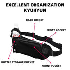 Winter Fitness Bundle - Black L size Women's High Waist 3/4 Yoga Leggings with Peach Hip Lift and Black Waterproof Sports Waist Bag with Bottle Holder for Running Gym and Outdoor Activities