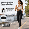 Comfortable Outdoor Sports Set-Black L Size Running Waist Belt and Black L Size High-Waisted Yoga Leggings  - Breathable Spandex Blend, Side Pockets for Phone and Keys, Lightweight Fitness Gear for Running and Gym