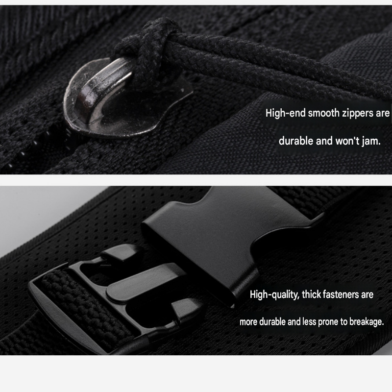 Grey Running Waist Pack—Made of waterproof nylon with an adjustable strap (fits waist sizes 60–110 cm); features a three-pocket design to store a phone and keys, includes reflective strips for safety during night runs, and is suitable for running, mountai