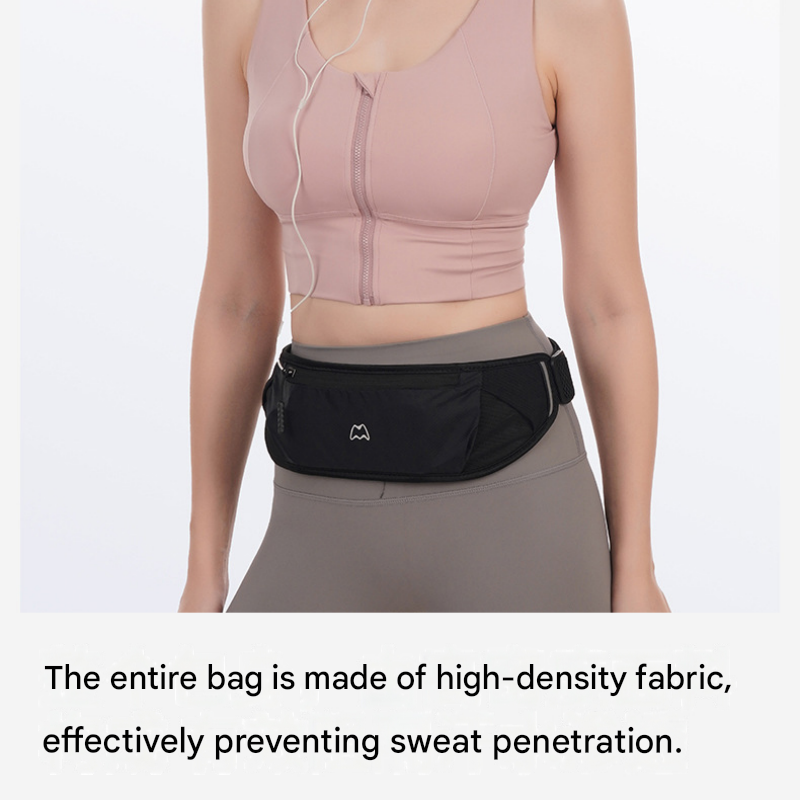 Black Running Waist Pack—Made of waterproof nylon with an adjustable strap (fits waist sizes 60–110 cm); features a three-pocket design to store a phone and keys, includes reflective strips for safety during night runs, and is suitable for running, mounta