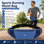 Blue Running Waist Pack—Made of waterproof nylon with an adjustable strap (fits waist sizes 60–110 cm); features a three-pocket design to store a phone and keys, includes reflective strips for safety during night runs, and is suitable for running, mountai