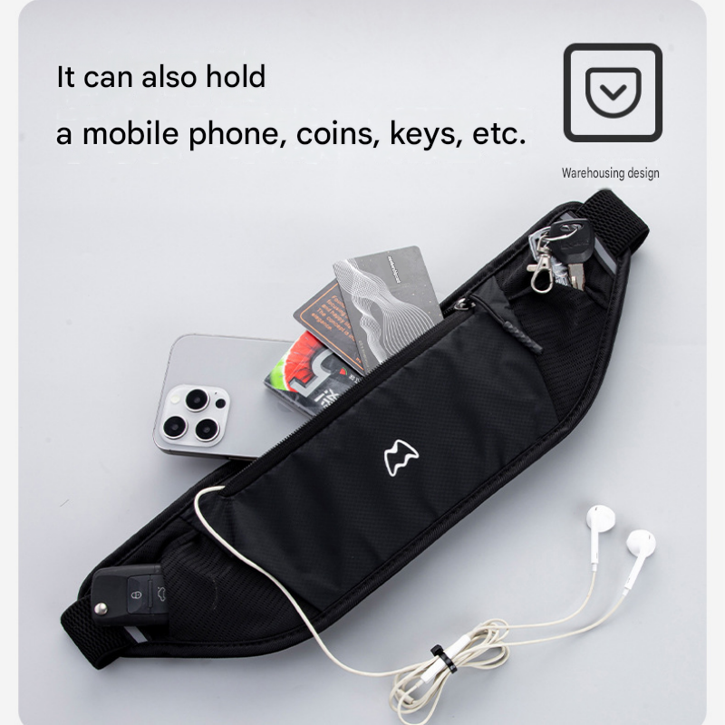 White Running Waist Pack—Made of waterproof nylon with an adjustable strap (fits waist sizes 60–110 cm); features a three-pocket design to store a phone and keys, includes reflective strips for safety during night runs, and is suitable for running, mounta