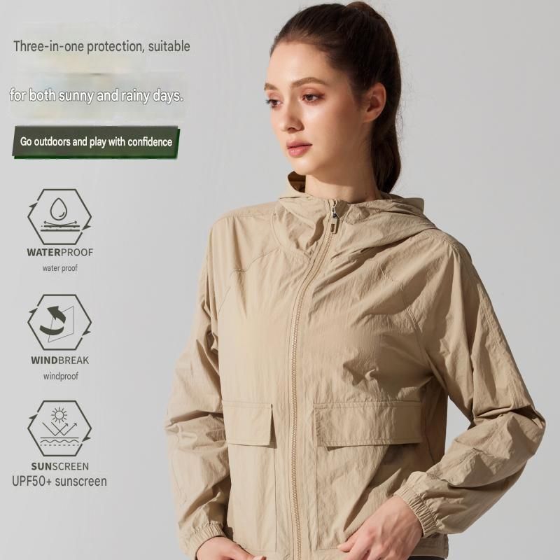 Pink XL Size Women's Lightweight Hooded Windbreaker Jacket - Nylon, Waterproof, Windproof, Sun Protection, Loose Fit for Hiking, Running, Yoga and Outdoor Activities