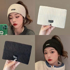 Black Women's Knitted Headkerchief- Soft Yarn Wide Ear Warmer Head Wrap, Stretchy Non-Slip Forehead Protector for Sports, Yoga, Postpartum Care and Winter Outdoor Activities