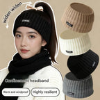 Beige Women's Knitted Headkerchief- Soft Yarn Wide Ear Warmer Head Wrap, Stretchy Non-Slip Forehead Protector for Sports, Yoga, Postpartum Care and Winter Outdoor Activities