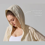 Women's Lightweight Outdoor Windproof and warm set - Khaki S Size Waterproof Windproof  Sun Protection Hooded Raincoat and Khaki Knitted Warm Headband Set for Hiking Travel Daily Wear