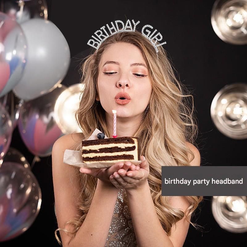 Silvery Birthday queen Rhinestone decorative headband - Alloy Letter Hair Accessory with Sparkling Crystals for Women and Girls, Party Photo Prop and Celebration Gift