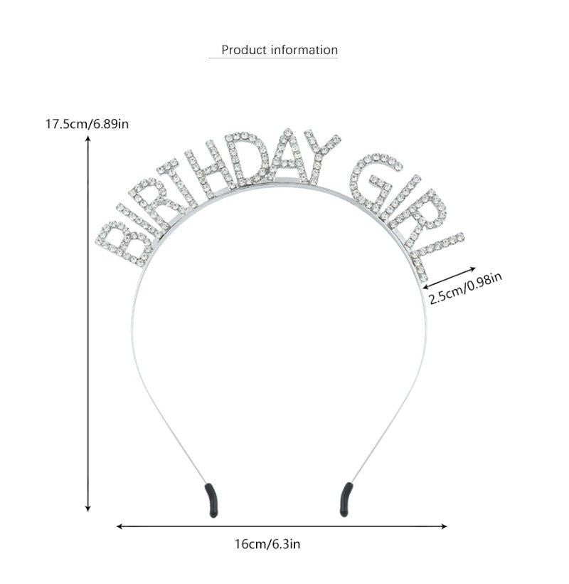 Silvery Birthday Girl Rhinestone decorative headband - Alloy Letter Hair Accessory with Sparkling Crystals for Women and Girls, Party Photo Prop and Celebration Gift
