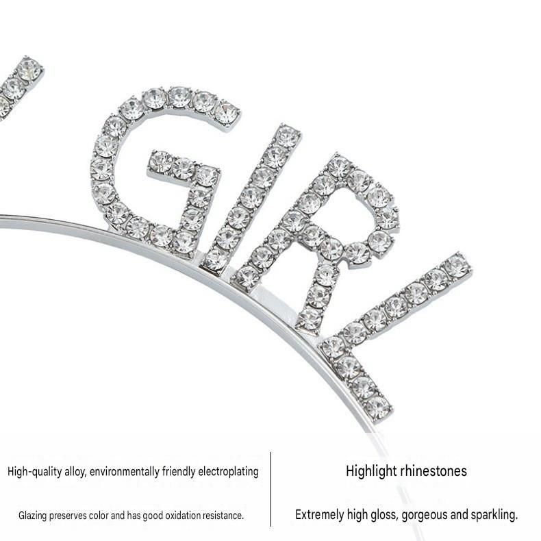 Silvery Birthday Girl Rhinestone decorative headband - Alloy Letter Hair Accessory with Sparkling Crystals for Women and Girls, Party Photo Prop and Celebration Gift