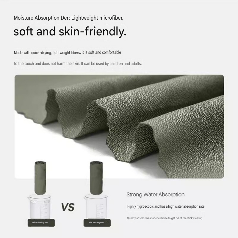 Grey Portable Quick Dry Towel with  Elephant Storage Box  - Microfiber Cooling Sports Sweat Towel with Silicone Case  for Gym Swimming Travel
