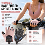 Pink M size Women's Half-Finger Fitness Gloves - Liquid Silicone Shock Absorption, Ice Silk Breathable Fabric, Non-Slip Grip for Gym Yoga Cycling Weight Training
